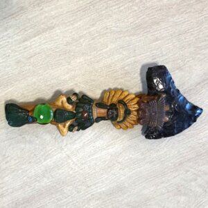 Handmade indigenous obsidian and wood ceremonial stone axe/hatchet.